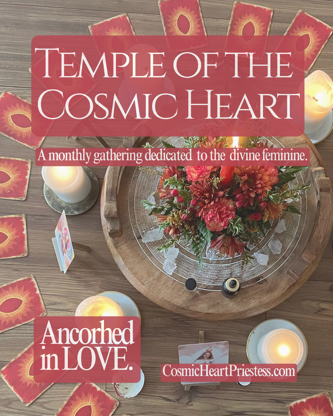 altar with candles and flowers in a circle