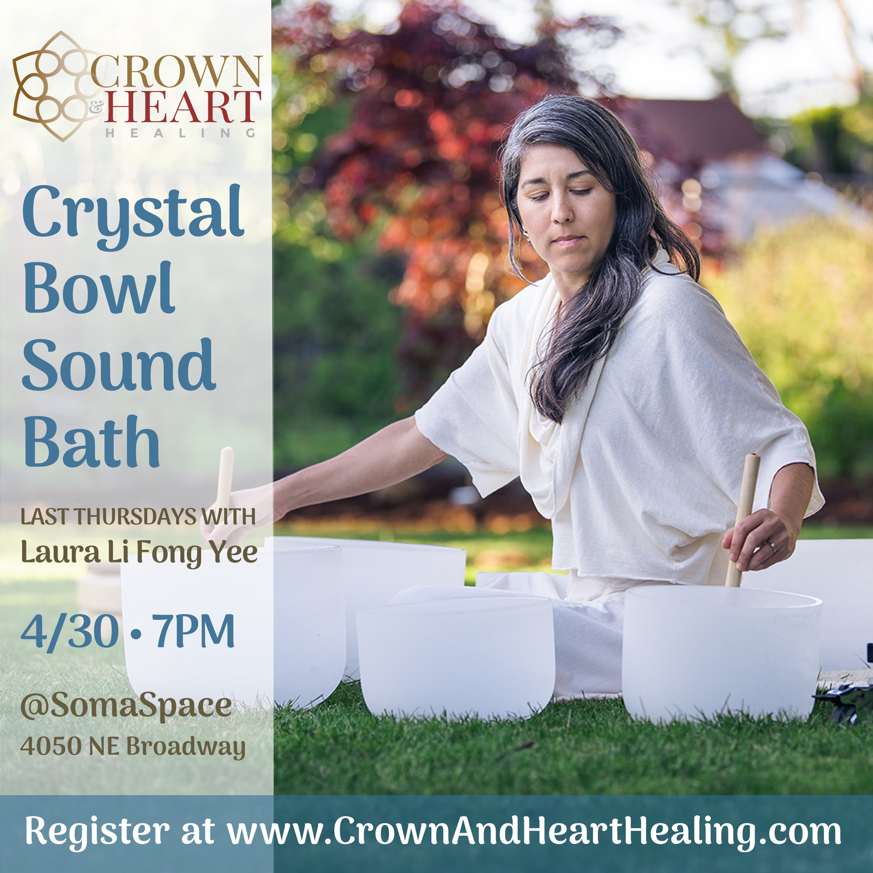 woman playing crystal bowls