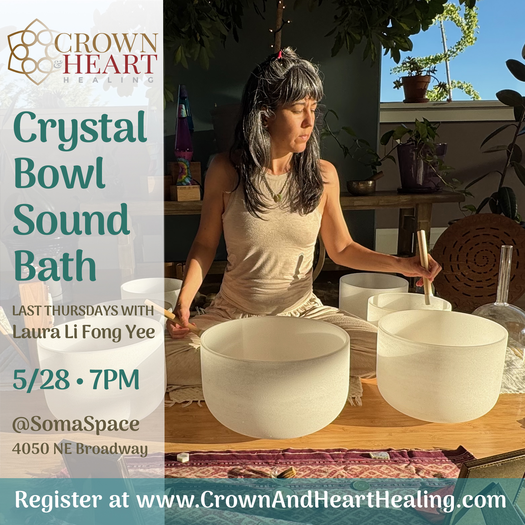 woman playing crystal bowls